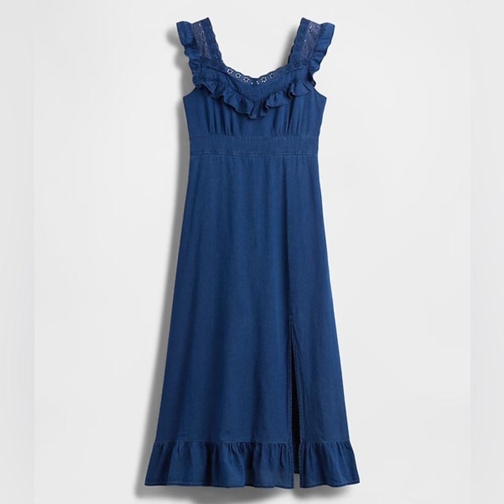 NWT! GAP Indigo Ruffle-Trim Maxi Dress - Size SMALL PETITE 🚦 - Picture 5 of 6